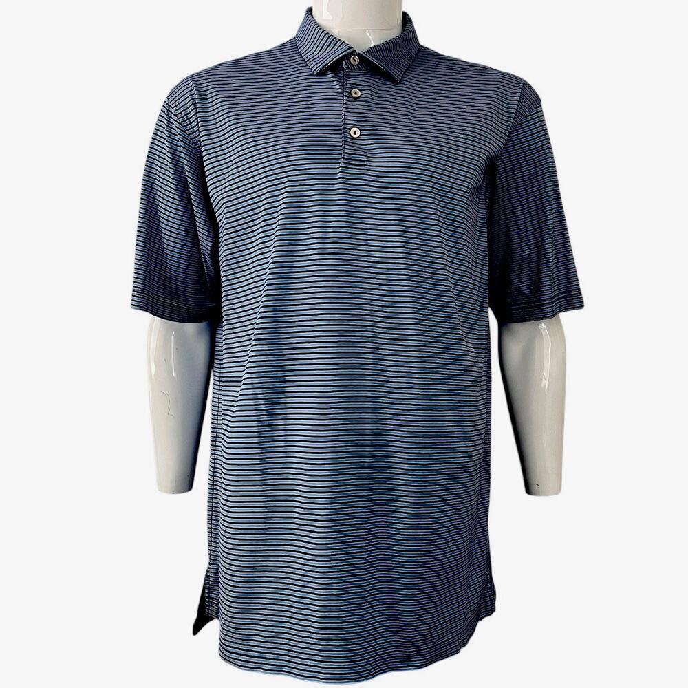 Peter Millar XL Polo Shirt Blue Striped‎ Golf Casual Short Sleeve Mens